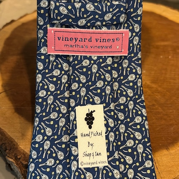 Vineyard Vines Navy and Yellow Tennis Racket & Tennis Ball Silk Tie - Picture 4 of 5